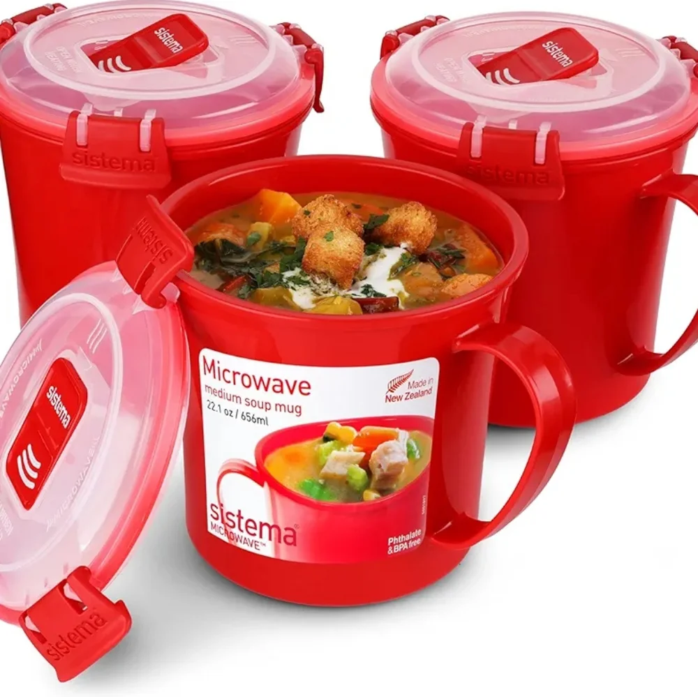 Sistema Set of 6 Klip It Mug & Bowl Set Red